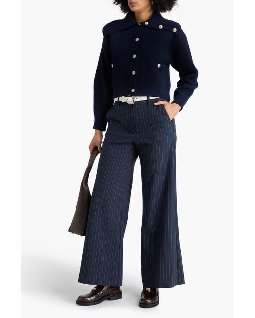 Maje Blue Hose mit weitem bein aus twill aus einer wollmischung mit nadelstreifen