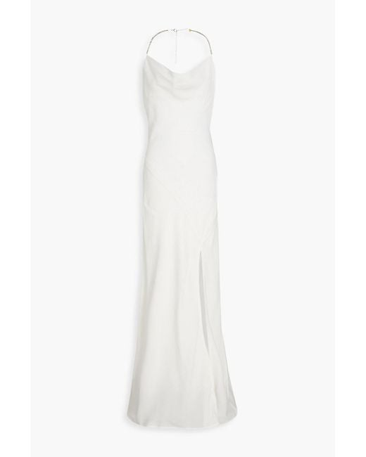 Nicholas White Melia Crystal-embellished Draped Crepe Halterneck Maxi Dress