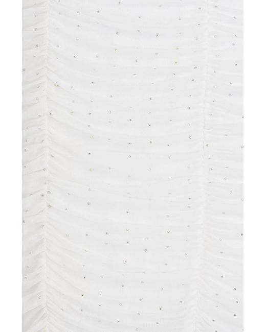 ROTATE BIRGER CHRISTENSEN White Crystal-embellished Ruched Mesh Midi Dress