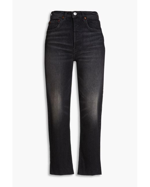 Re/done Black 70s Cropped Faded High-rise Straight-leg Jeans