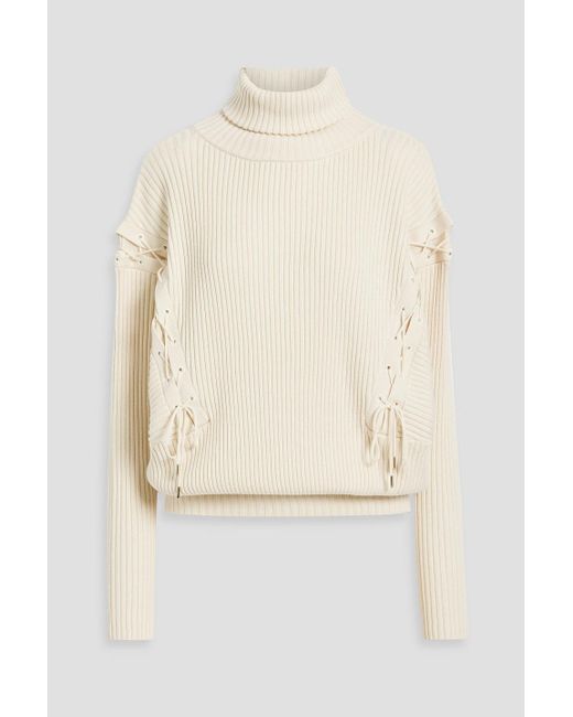 Palmer//Harding Natural Possibility Lace-up Ribbed Wool And Cotton-blend Turtleneck Sweater
