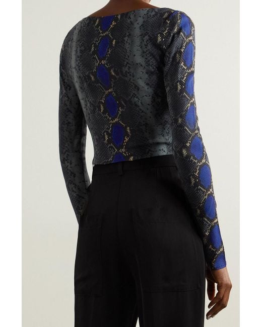 Versace Black Cropped Embellished Snake-print Stretch-jersey Top