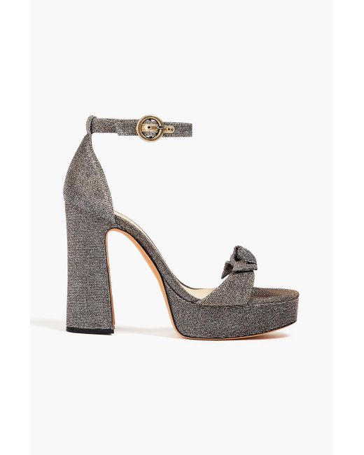 Alexandre Birman White Bow-Detailed Lamé Platform Sandals