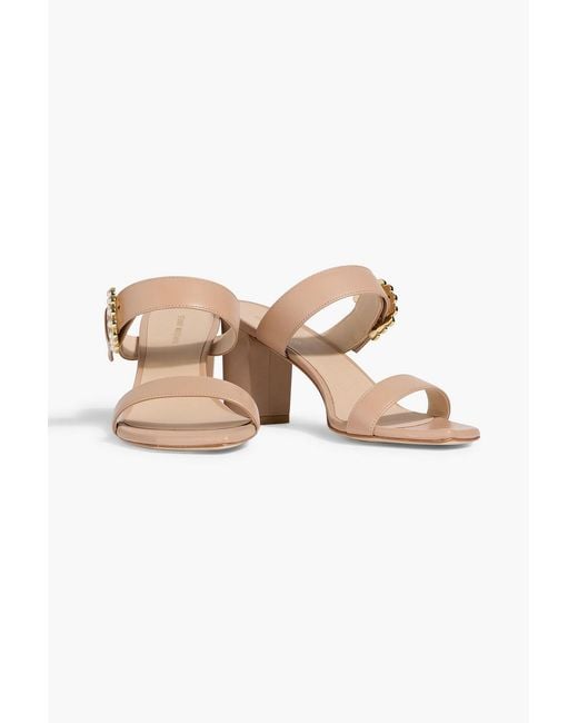 Stuart Weitzman White Piper 75 Faux Pearl-Embellished Leather Mules
