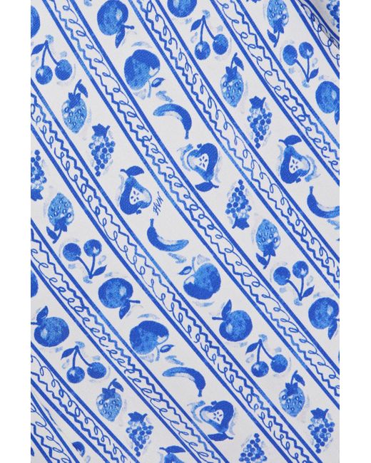 HVN Blue Ari Lace-trimmed Printed Silk-satin Midi Dress