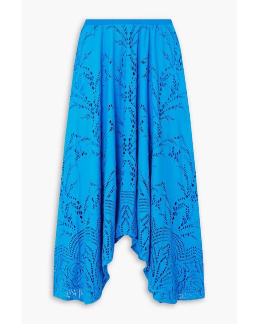 PATBO Blue Asymmetric Stretch Broderie Anglaise Maxi Skirt