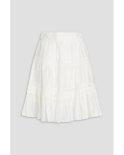 Sandro White Guipure Lace-trimmed Linen-blend Gauze Skirt