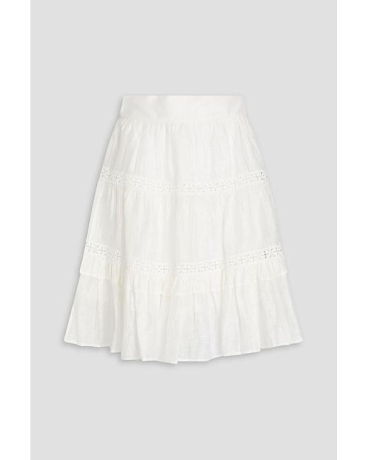 Sandro White Guipure Lace-trimmed Linen-blend Gauze Skirt