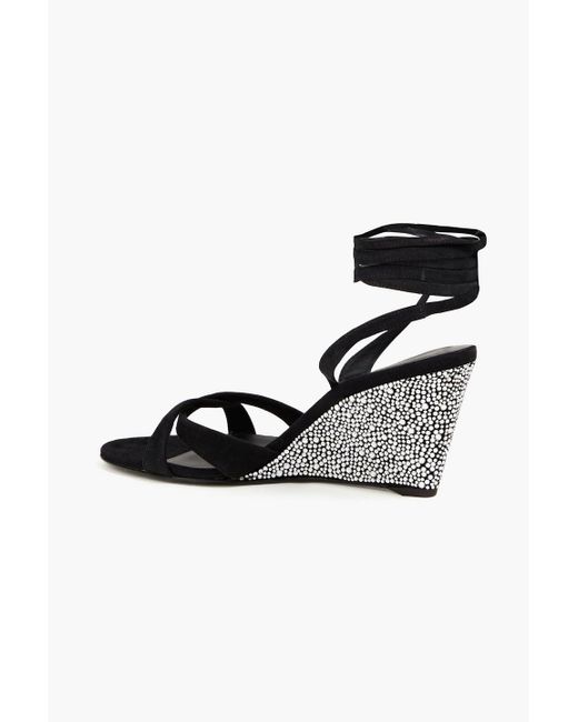 Giuseppe Zanotti Black Ola Strass Crystal-embellished Suede Wedge Sandals