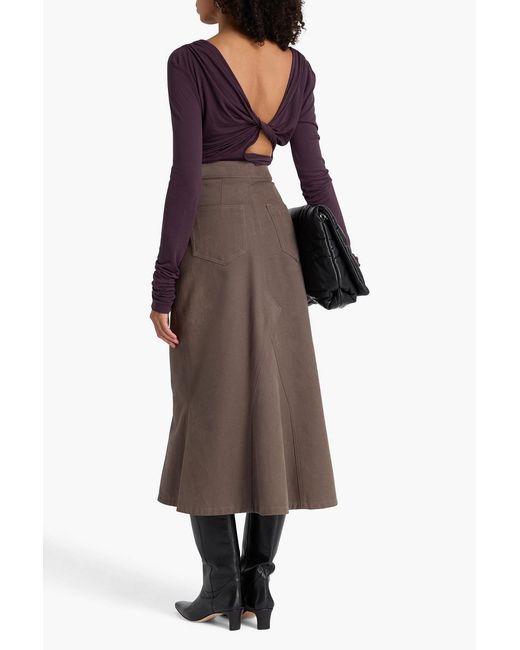 Rick Owens Purple Jade Cropped Draped Jersey Top