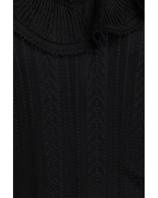 Zimmermann Black Ruffled Pointelle-knit Sweater