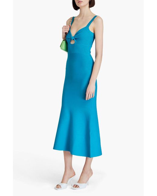 Rebecca Vallance Blue Alma Knotted Cutout Ribbed-knit Midi Dress