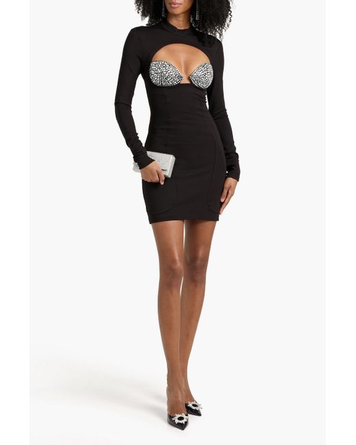 Area Black Cutout Crystal-Embellished Ponte Mini Dress