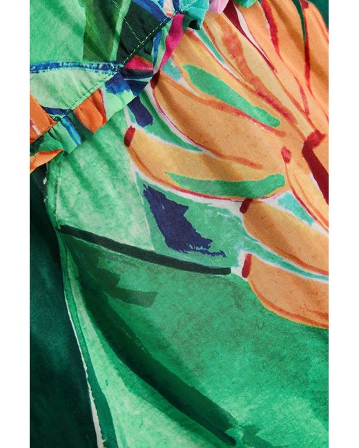 Farm Rio Green Ruffled Printed Cotton-Blend Midi Dress