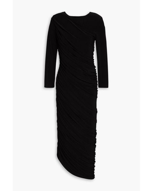 Norma Kamali Black Ruched Stretch-Jersey Midi Dress