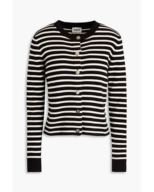 Claudie Pierlot Black Striped Ribbed Wool And Cotton-blend Cardigan