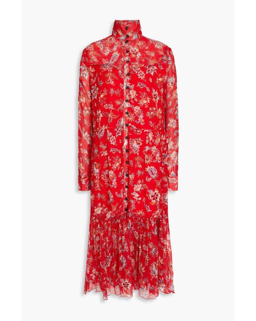 Rag & Bone Red Libby Gathe Floral-print Crepon Mini Shirt Dress