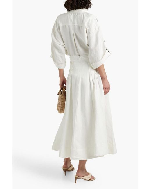 Aje. White Chloe Pleated Linen-blend Midi Skirt