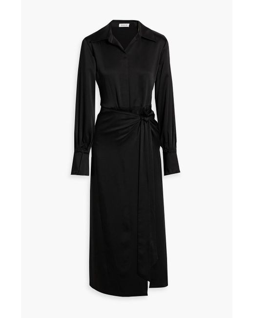 Jonathan Simkhai Black Samba hemdkleid in midilänge aus glänzendem crêpe mit wickeleffekt