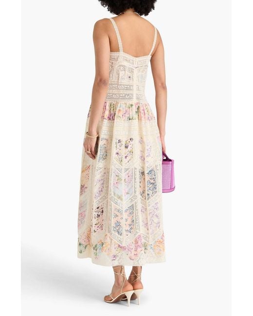 Zimmermann Natural Floral-print Lace-paneled Cotton-voile Midi Dress