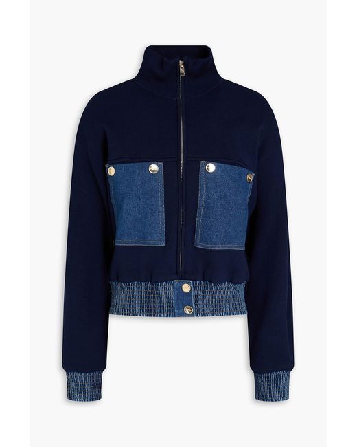 Sandro Blue Denim-paneled Knitted Jacket