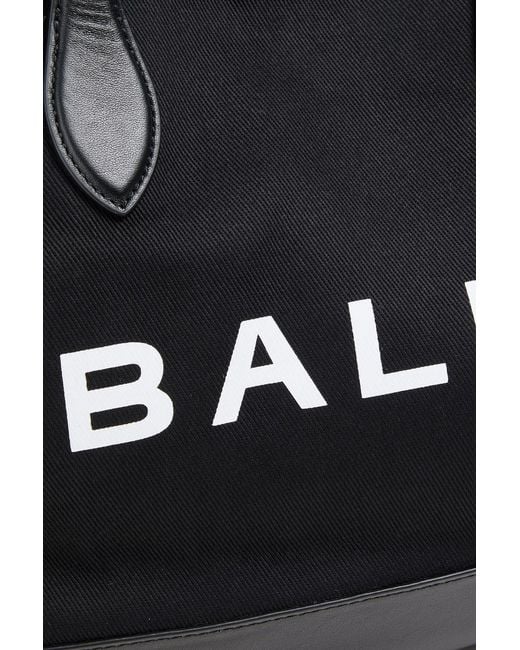 Bally Black Bar Printed Leather And Canvas Tote