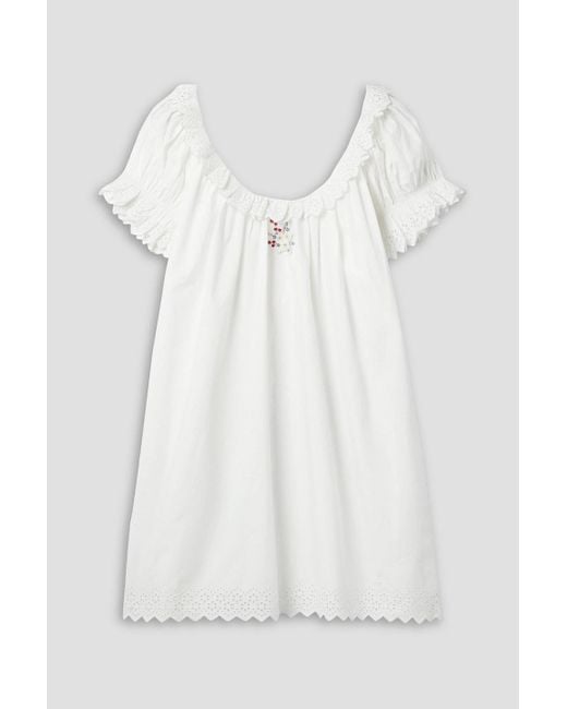 Doen White Musette Embroidered Broderie Anglaise Organic Cotton-poplin Mini Dress