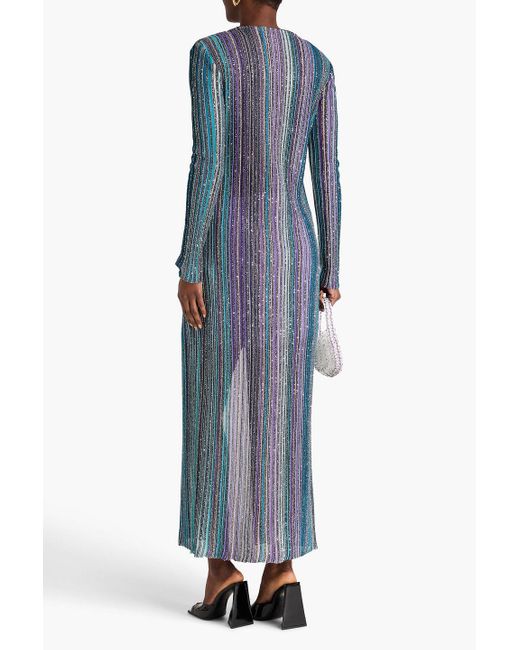 Missoni Blue Metallic Striped Ribbed-Knit Cardigan