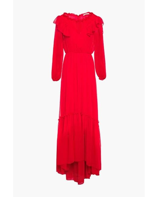 Maje Red Rachana Ruffled Crepon Maxi Dress