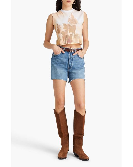 Re/done Blue 90S Frayed Denim Shorts