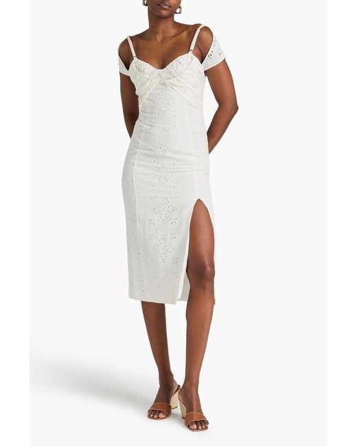 Jacquemus Cold-shoulder Broderie Anglaise Linen-blend Midi Dress in White |  Lyst
