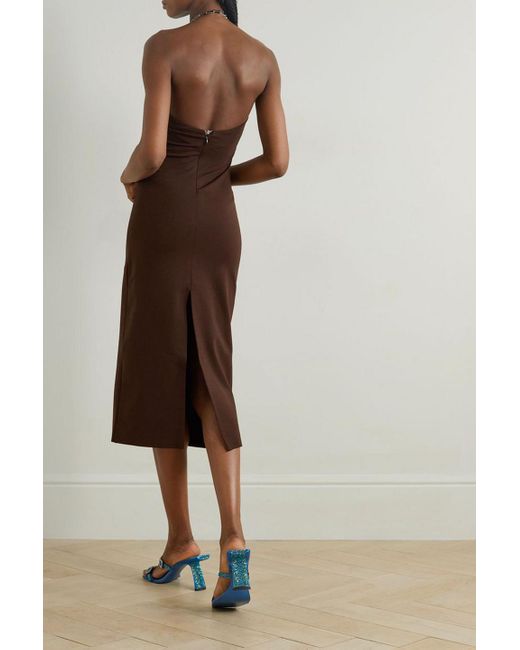 The Attico Brown Giona Cutout Stretch-jersey Halterneck Midi Dress
