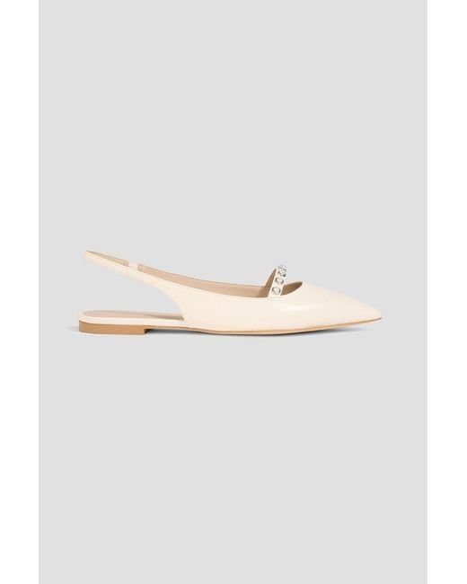 Stuart Weitzman White Faux Pearl-Embellished Leather Slingback Point-Toe Flats