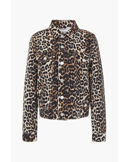Ganni Multicolor Zip-detailed Leopard-print Denim Jacket