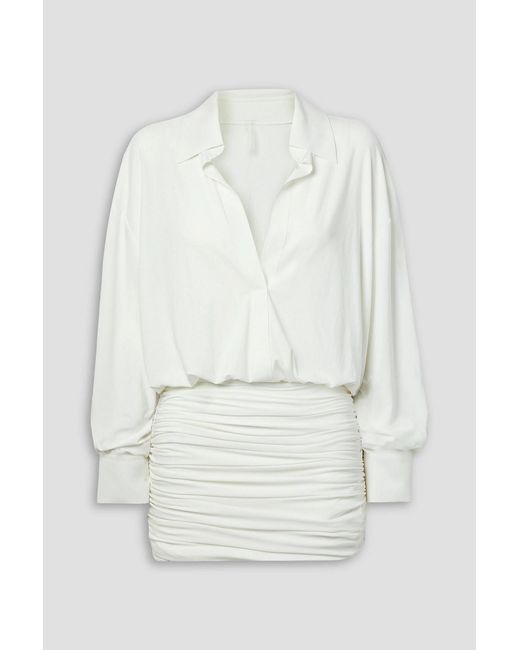 Norma Kamali White Ruched Stretch-jersey Mini Dress