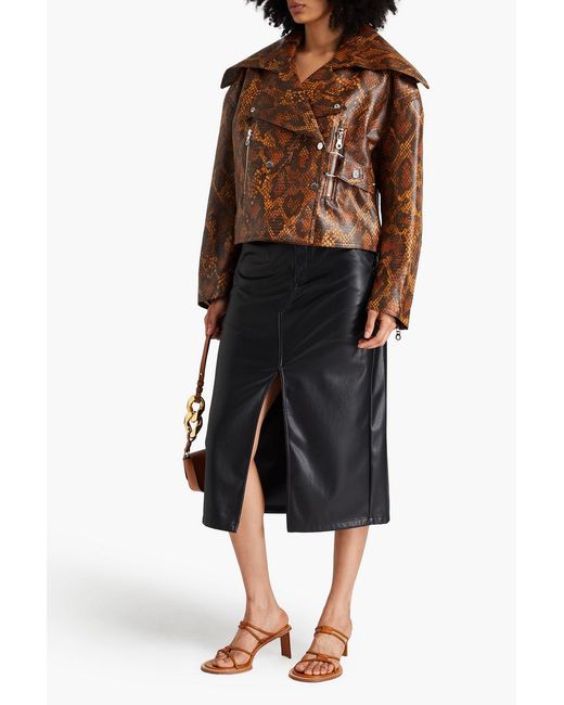 Nanushka Brown Snake-print Biker Jacket