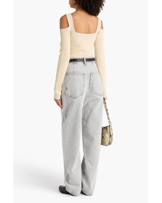 IRO Natural Cold-Shoulder Ribbed-Knit Top