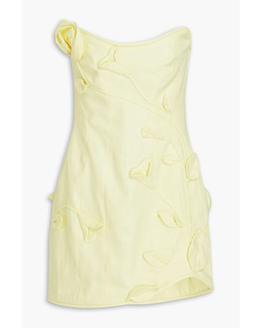 Zimmermann Yellow Strapless Floral-appliquéd Linen Mini Dress