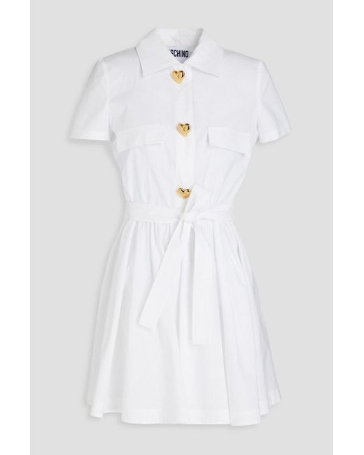 Moschino White Hemdkleid in minilänge aus popeline aus einer baumwollmischung mit zierknöpfen