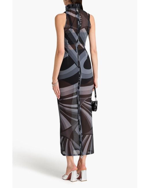 Emilio Pucci Blue Printed Stretch-mesh Maxi Dress