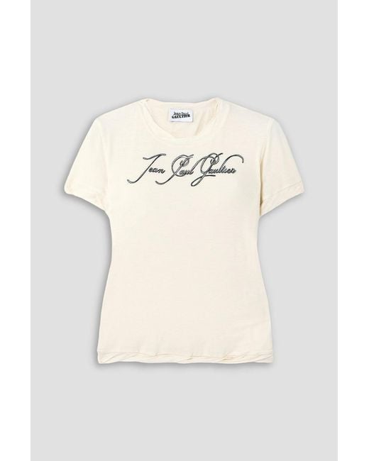 Jean Paul Gaultier Natural Embroidered Printed Lyocell-Blend Jersey T-Shirt