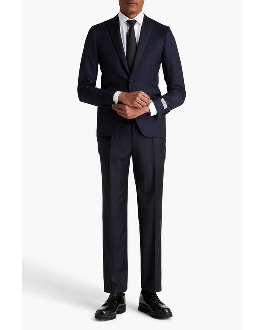 Canali Blue Satin-Trimmed Wool-Jacquard Blazer for men