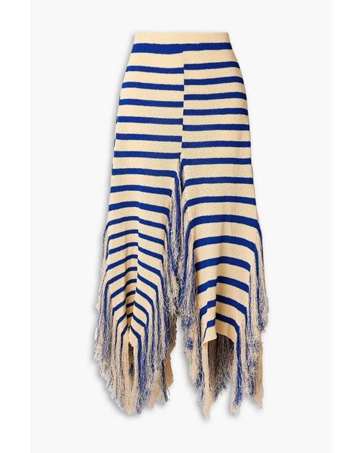 Proenza Schouler White Yves Asymmetric Fringed Striped Knitted Maxi Skirt