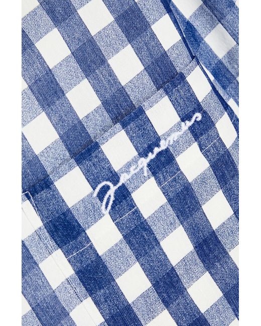 Jacquemus Blue Embroidered Checked Crepe Overshirt for men