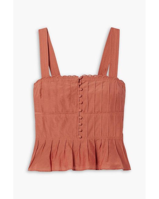 La Ligne Red Pintucked Cotton And Silk-Blend Peplum Tank