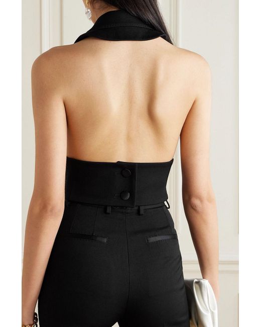 Dolce & Gabbana Black Double-Breasted Satin-Trimmed Wool-Blend Gabardine Halterneck Vest