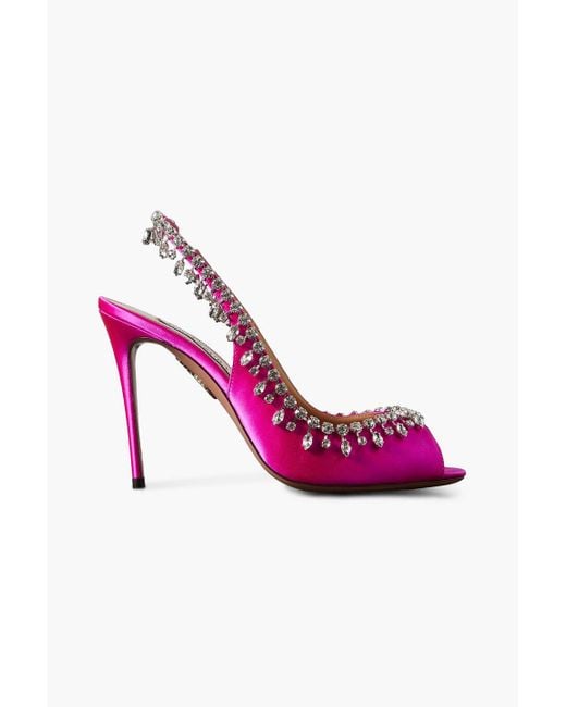 Aquazzura Pink Temptation 105 Crystal-embellished Satin Slingback Sandals