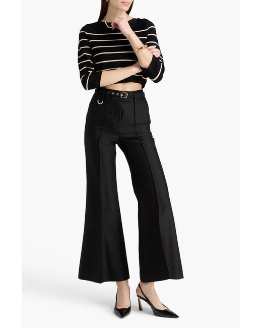 Zimmermann Black Belted Wool And Silk-Blend Flared Pants