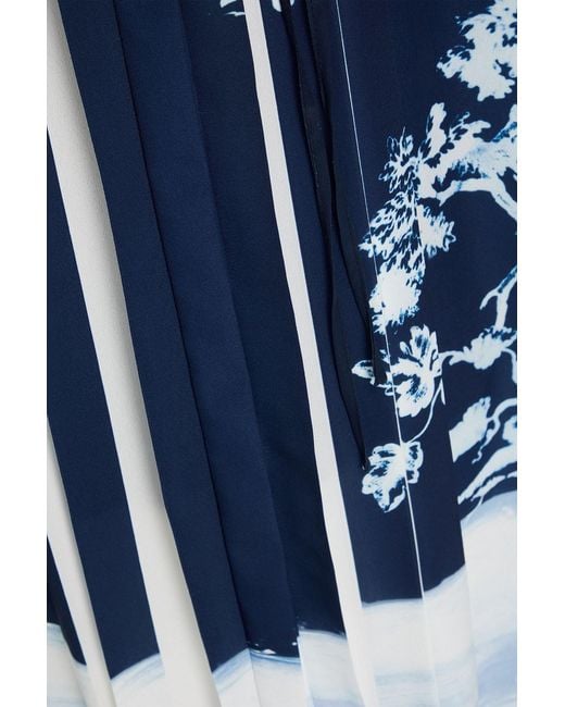 Erdem Blue Floral-Print Crepe De Chine Midi Shirt Dress