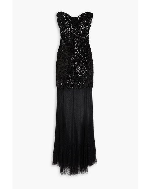 Rebecca Vallance Black Diana Strapless Sequined Point D'Esprit Gown